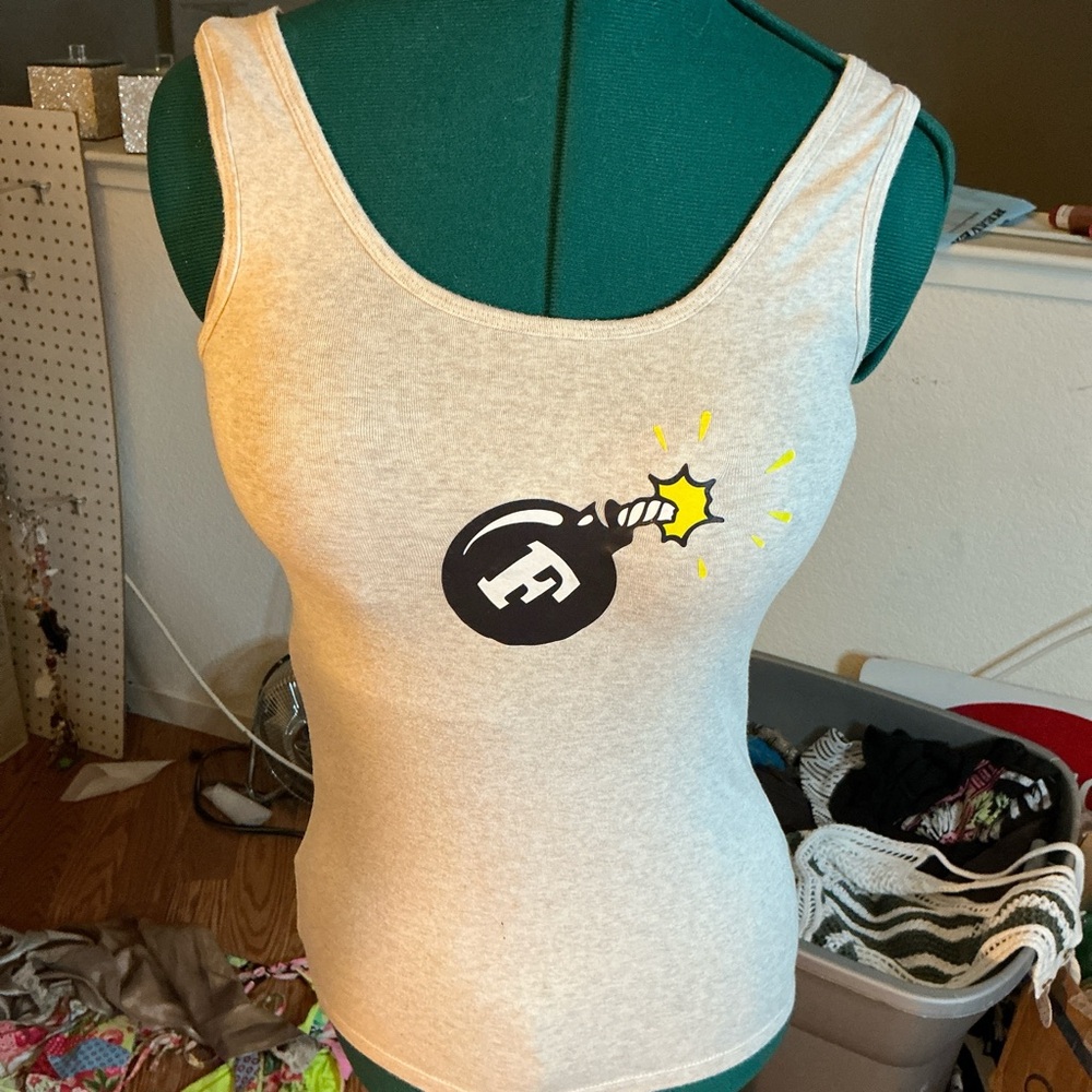Stylish Tan Tank Top with Bomb Graphic